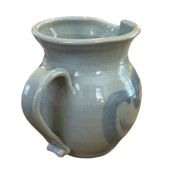 Light Gray Glazed Pottery Pitcher with Abstract Design - Picture 3 of 8